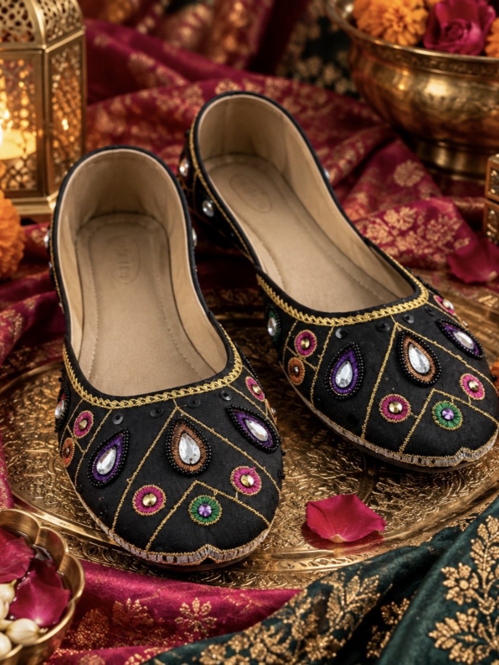 Colorful Embroidered Jutti Flats Bollywood Festival Shoes Size 8